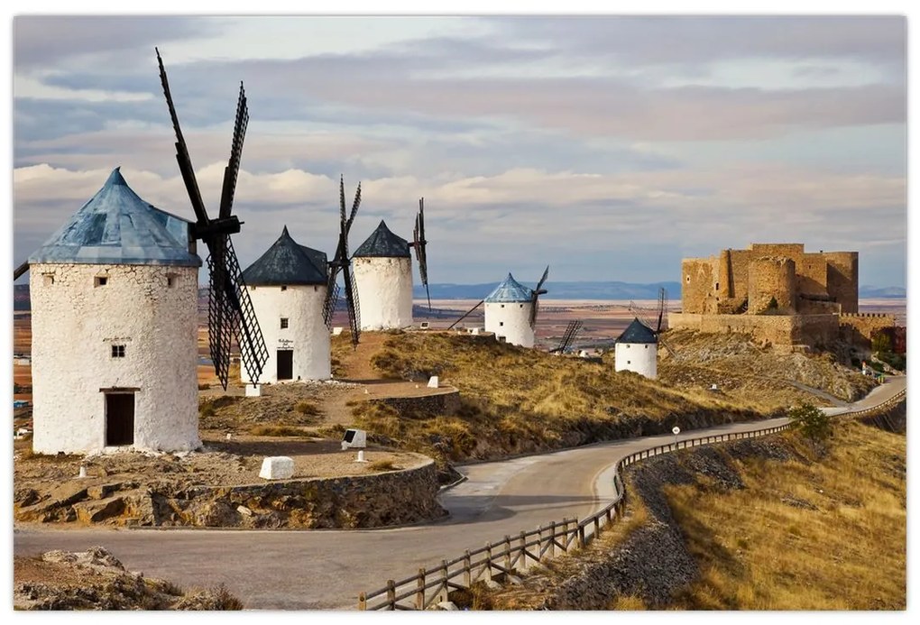 Obraz - Veterné mlyny Consuegra, Španielsko (90x60 cm)