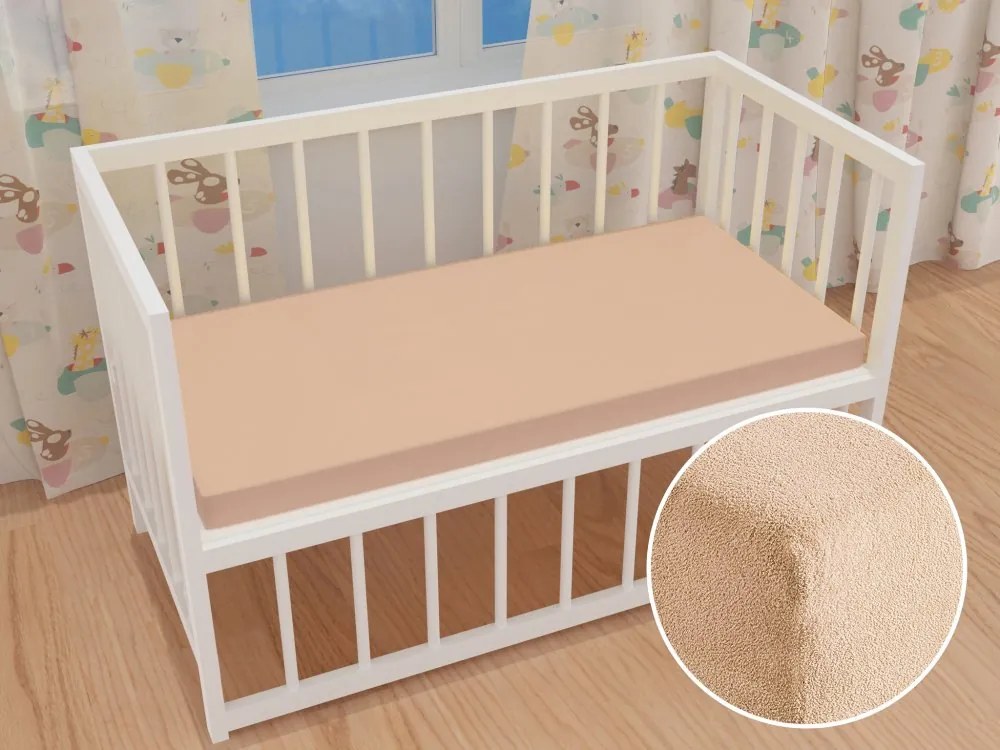 Detské froté napínacie prestieradlo do postieľky FR-033 Béžové 60 x 120 x 10 cm - do postieľky