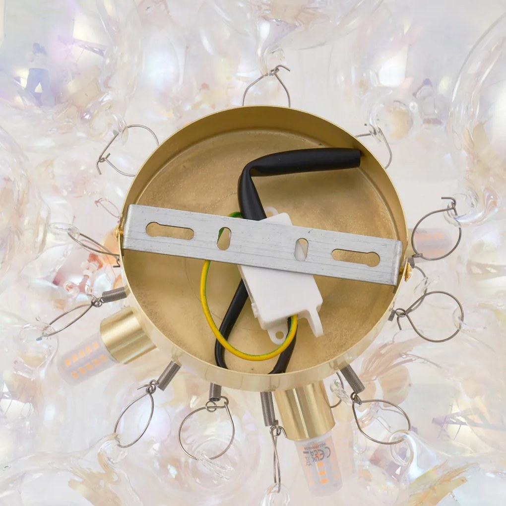 Dizajnové stropné svietidlo mosadzné s dúhovým sklom 4-svetlá - Uvas