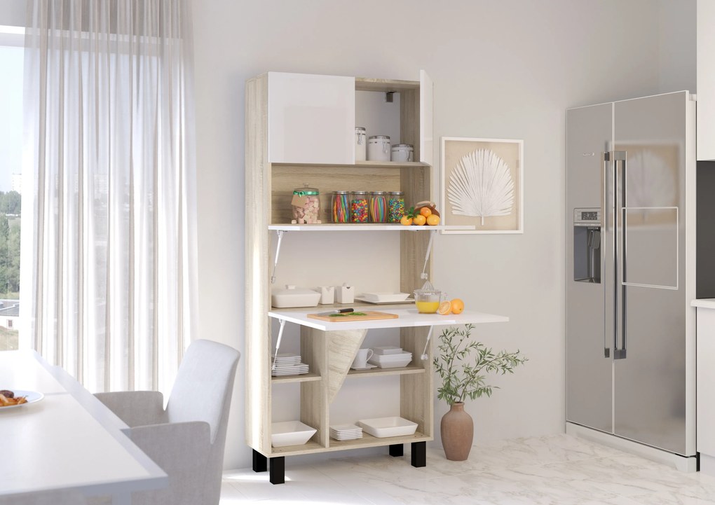 PC stolík Home (biela lesklá + dub sonoma). Akcia -22%. Vlastná spoľahlivá doprava až k Vám domov. 1124934