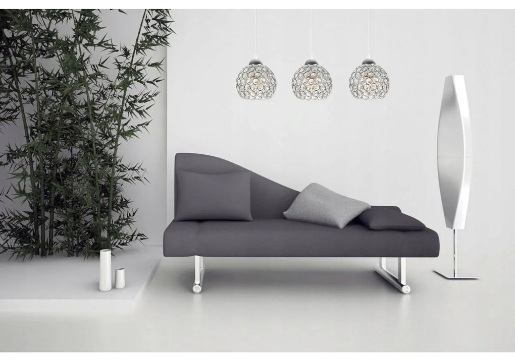 Závesné svietidlo Crystal, 3x strieborné krištáľové tienidlo, (chrómové uchytenie), w