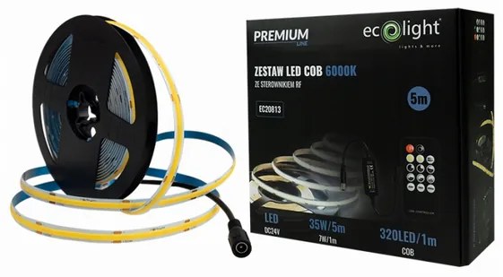 ECOLIGHT COB LED pásik 35W - 24V - 320 - 5M - 6000k - studená farba + diaľkový ovládač