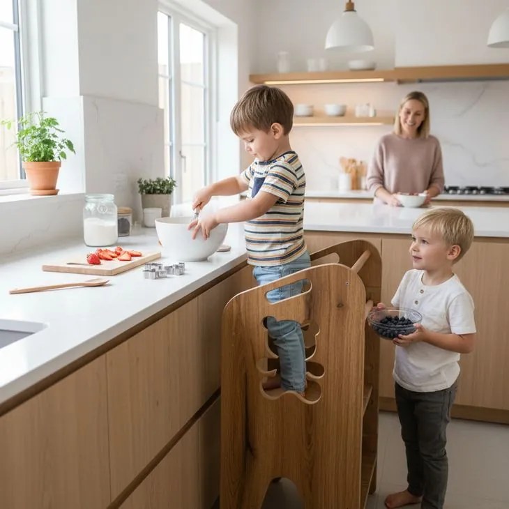 Detský kuchynský pomocník – bezpečná učiaca veža s nastaviteľnou výškou pes