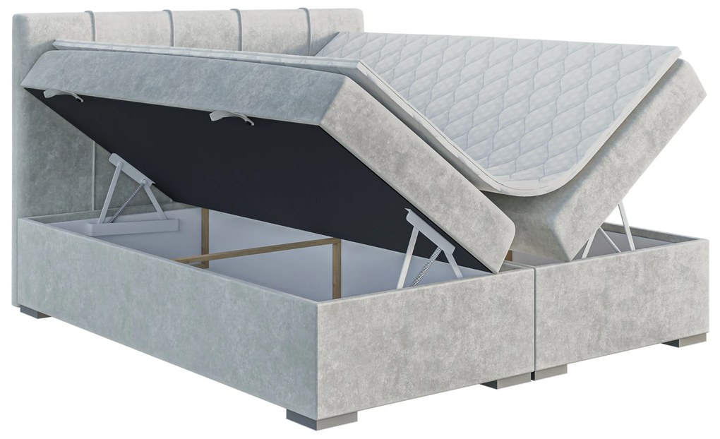 Manželská posteľ Boxspring 160 cm Ruffy (svetlosivá) (s matracom a úl. priestorom). Akcia -20%. Vlastná spoľahlivá doprava až k Vám domov. 1043447