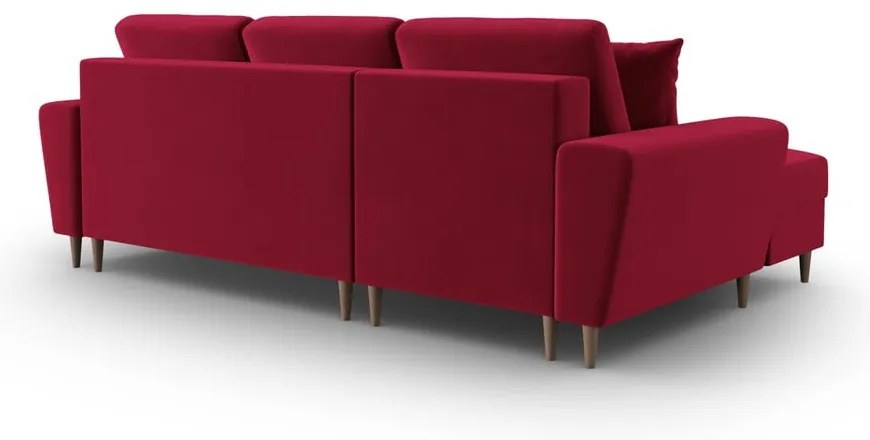 Červená zamatová rozkladacia/s úložným priestorom rohová pohovka (ľavý roh/s leňoškou) Kyoto – Cosmopolitan Design