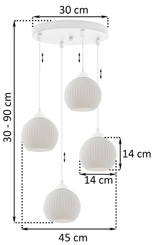 Závesné svietidlo Riffle Round, 4x biele sklenené tienidlo, w, o