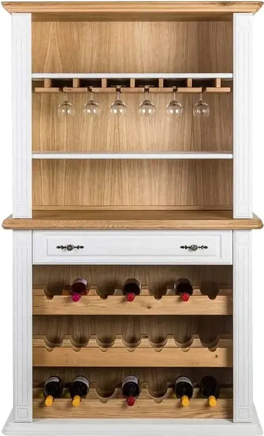 Biely stojan na víno z masívu - držiak na víno a poháre, 109x47x210 cm