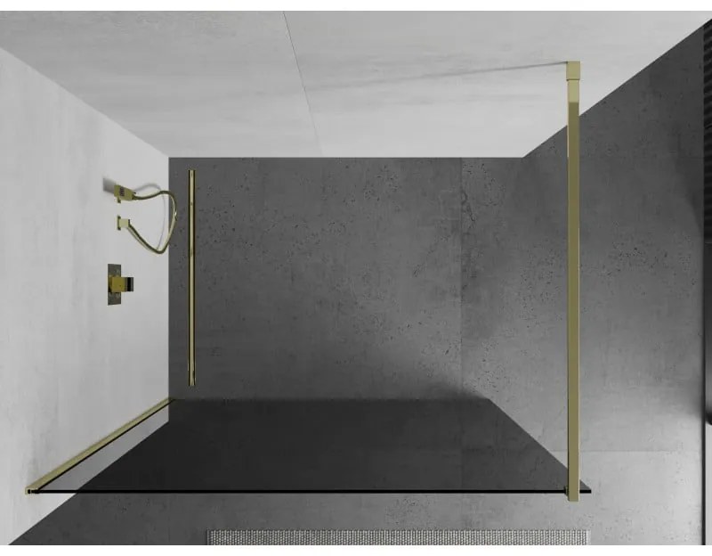 Mexen Kioto sprchová zástena 100x200 cm 8 mm, zlatý profil, šedé sklo, 800-100-101-50-40