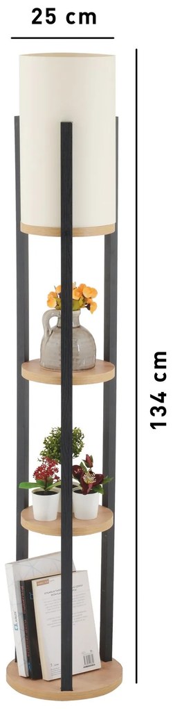 Stojací lampa Nora II černá/přírodní dub