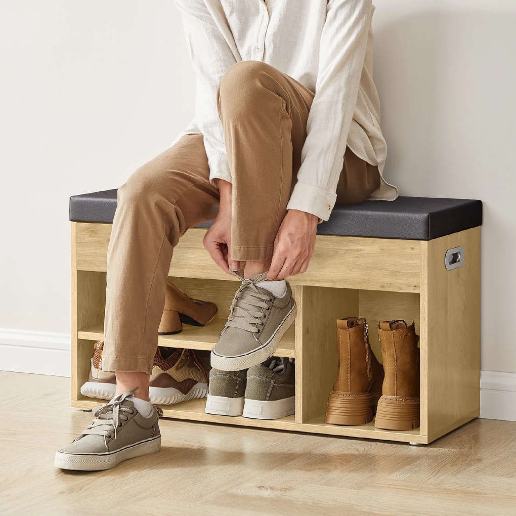 Botník s lavičkou a čiernym sedákom z eko kože TAYLOR ARTISAN 80x30x44 cm