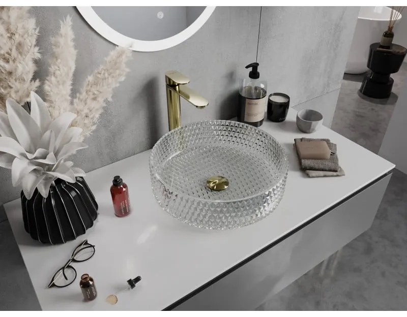 Mexen Aura, sklenené umývadlo na dosku, 39 x 39 cm, číra, 24013900