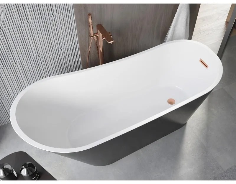 Mexen Alta, voľne stojaca vaňa 170 x 75 cm, biela-čierna, medený matný prepad, 52141707575-65