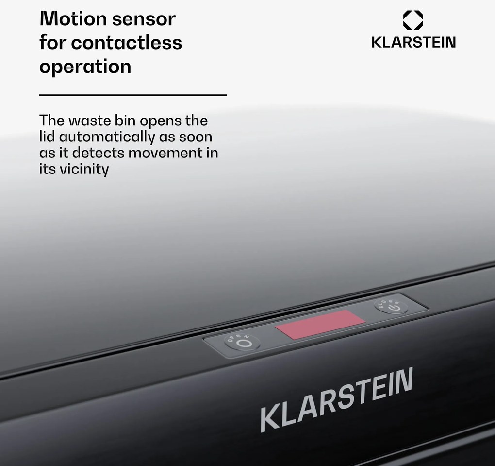 Klarstein Touchless, senzorový odpadkový kôš, 56 l, z nehrdzavejúcej ocele, 3 koše, Soft-Close zatváranie, napájaný batériou, LED displej, časovač