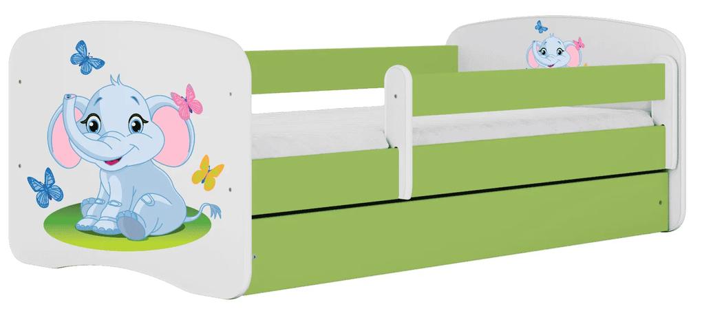 Letoss Detská posteľ BABY DREAMS 140/70- Sloník Zelená S matracom S uložným priestorom