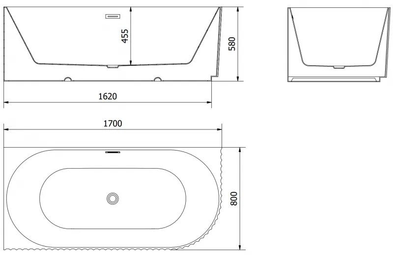 Mexen Gia, voľne stojaca rohová vaňa, drážkovaná, ľavá, 170 x 80 cm, biela matná, biely prepad, 52701708001L-20