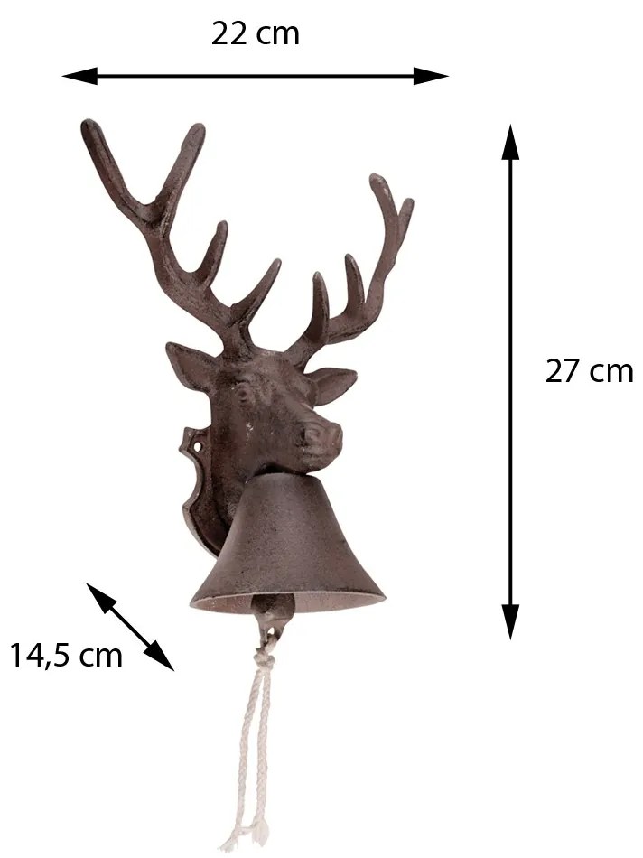 Záhradný zvonček Deer, 27x22 cm, liatina, hnedá