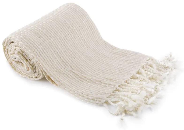 Kondela TAVAU, pletená deka so strapcami, béžová/vzor, 150x200 cm