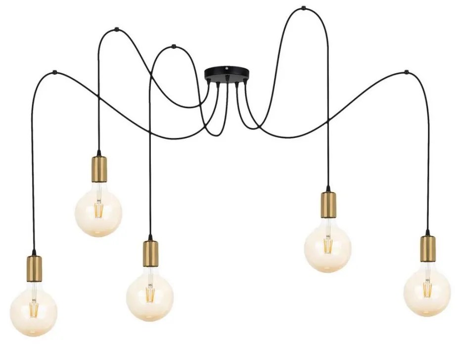 Luster na lanku MIROS 5xE27/60W/230V pavúk čierna/zlatá