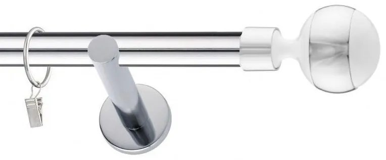 Dekorstudio Chrómová jednoradová garniža biely VIVALDI 19mm Dĺžka: 300cm, Typ uchytenia: Držiak modern, Typ príslušenstva: Krúžky tiché so štipcami