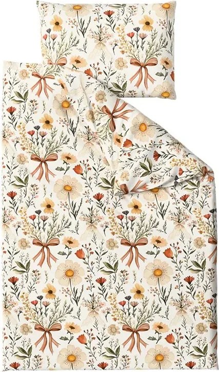 Sada krepových obliečok FLORAL RIBBON POLY farebné + plachta Jersey 180 x 200 cm svetlobéžové, dvojlôžko