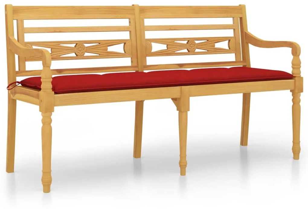 vidaXL Lavička Batavia s červenou podložkou 150 cm tíkový masív