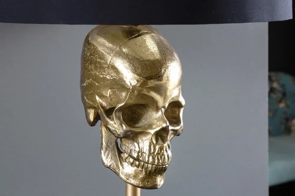 Extravagantná stolová lampa SKULL 56 cm, zlatá, čierna