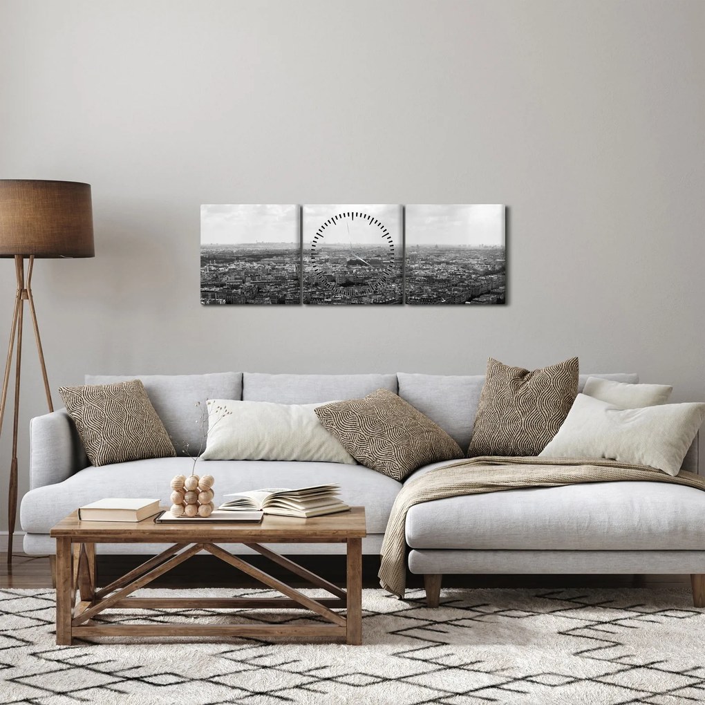 Obraz - Strechy domov v Paríži (s hodinami) (90x30 cm)