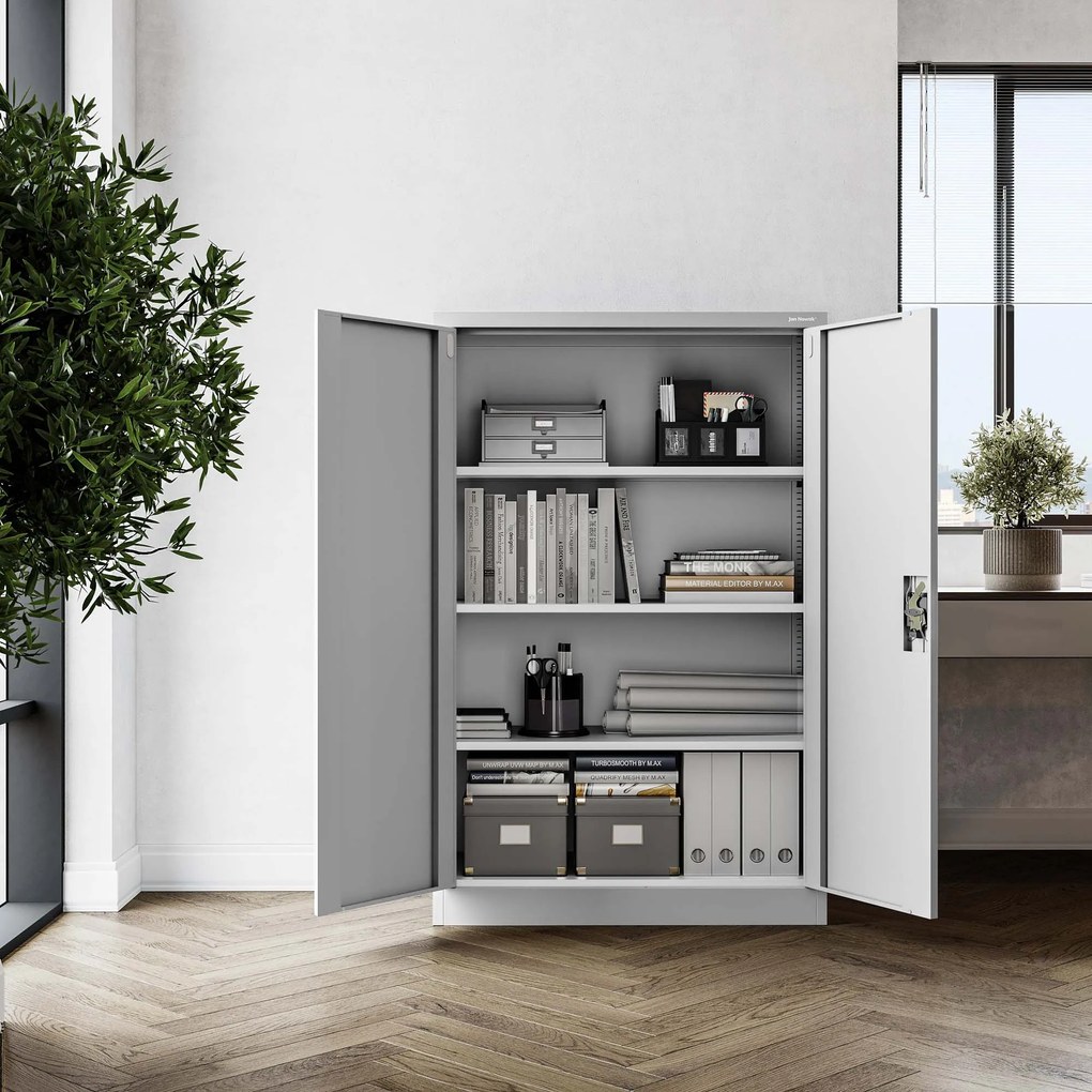 Kovová spisová skriňa KEVIN, 900 x 1400 x 400 mm, šedá