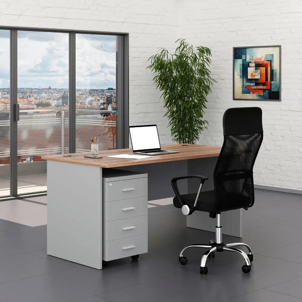 Zostava kancelárskeho nábytku SimpleOffice 1, 160 cm, sivá / orech vlašský