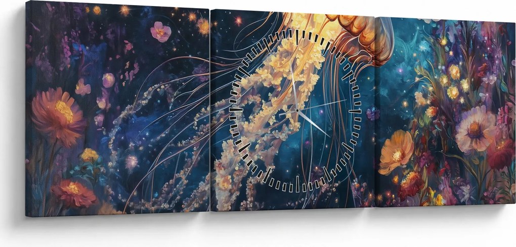 Obraz - Magická medúza (s hodinami) (90x30 cm)