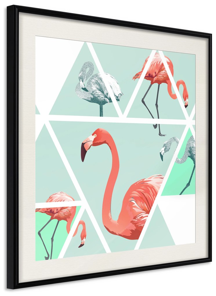 Artgeist Plagát - Geometric Flamingos - Square [Poster] Veľkosť: 20x20, Verzia: Čierny rám s passe-partout