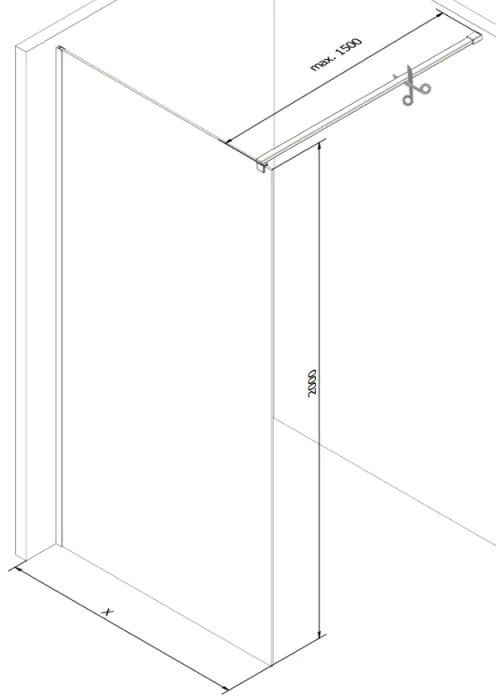 Mexen Kioto, sprchová zásteny typ Walk-In 95 x 200 cm, 8mm číre sklo, medený matný profil, 800-095-101-65-00