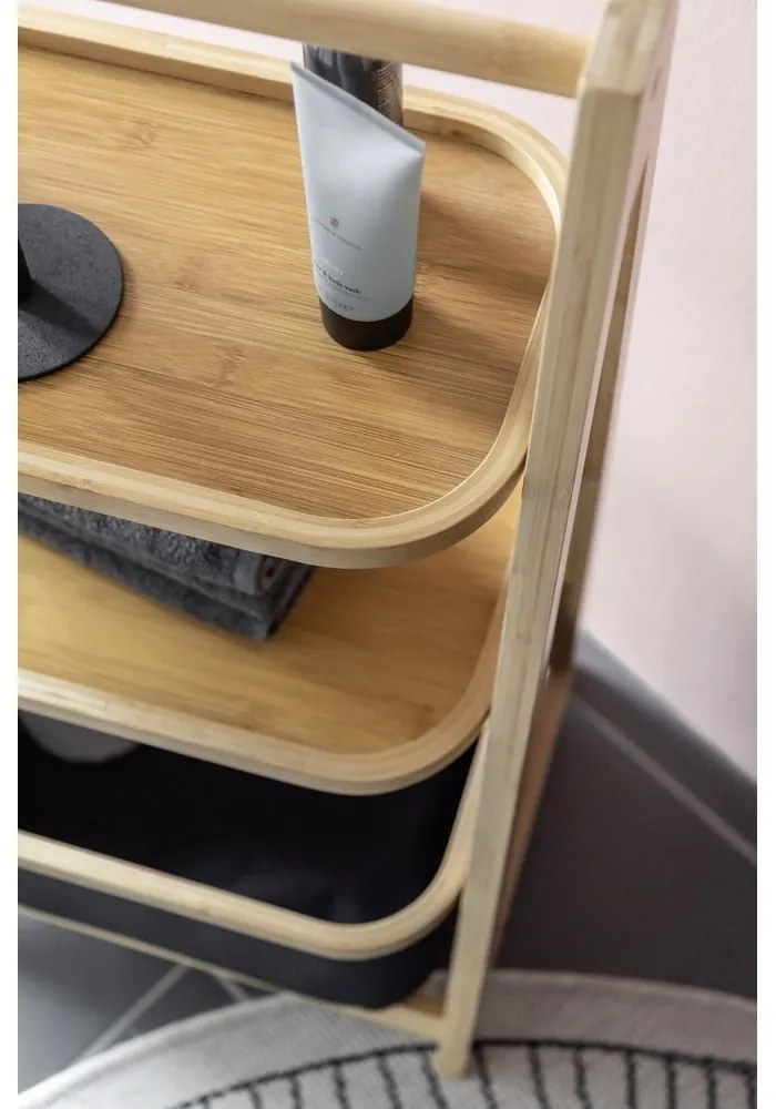 Čierny/prírodný bambusový kúpeľňový regál 44x80 cm Ecori - Wenko