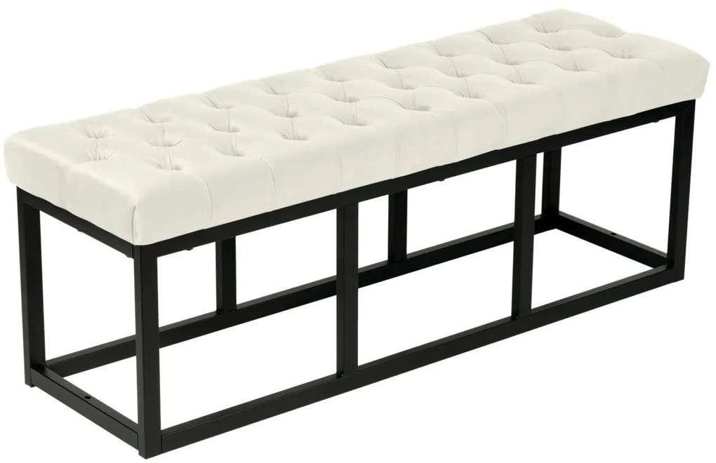 Lavica Polson - zamat, čierny rám 120 cm - Krémová