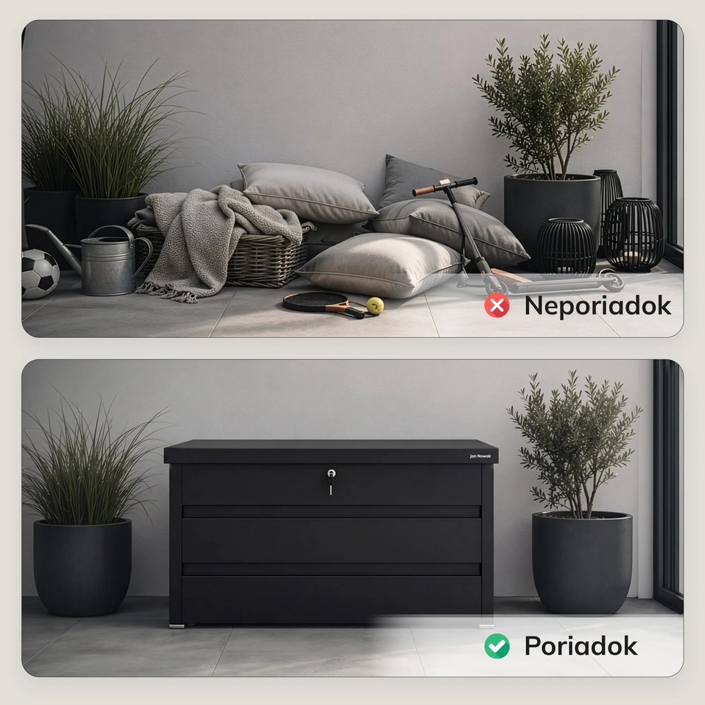 Veľký záhradný a balkónový box čierny: CARRIE 1190 x 520 x 587 mm