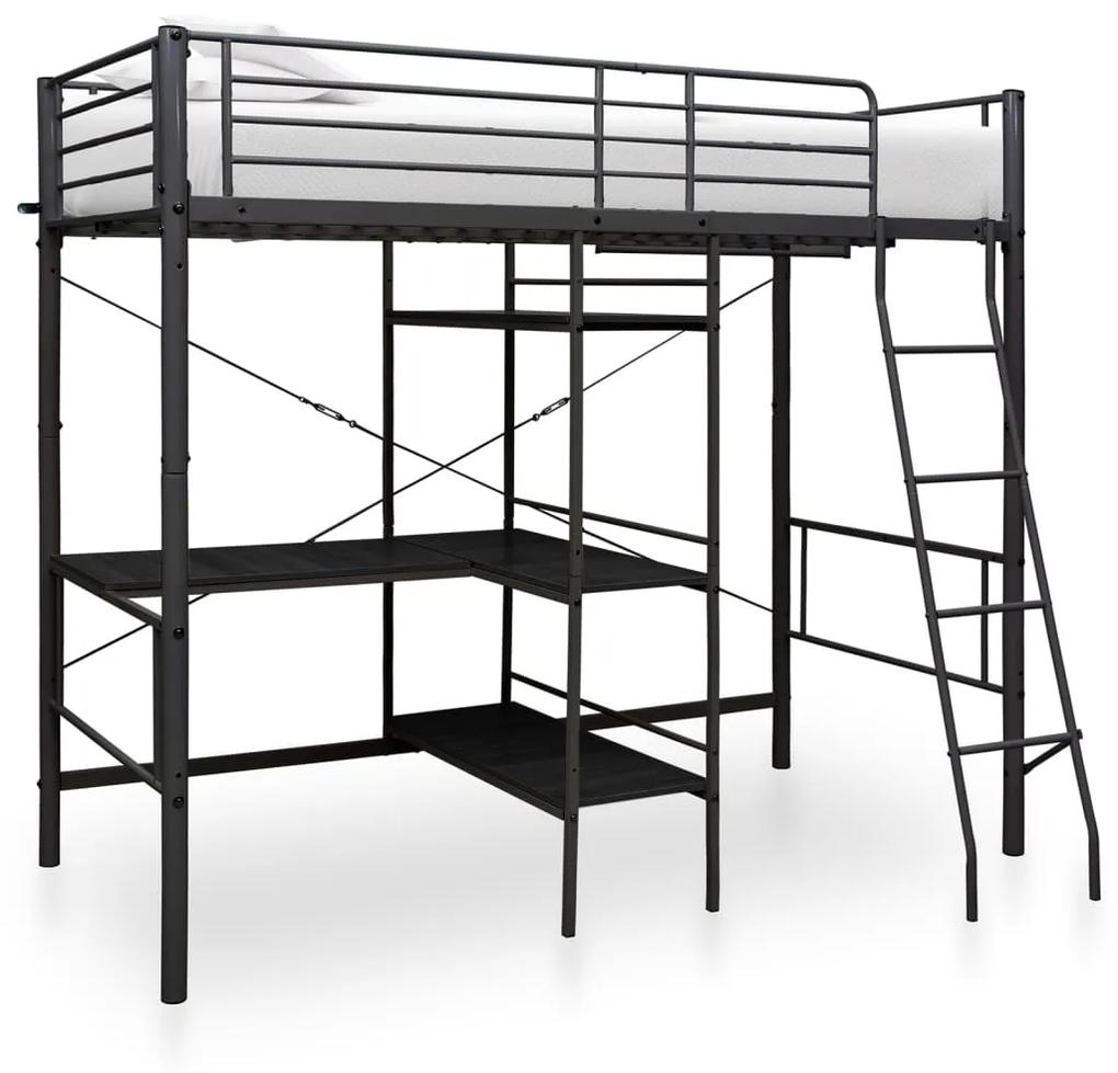 vidaXL Poschodová posteľ s rámom stola čierna 90x200 cm kovová