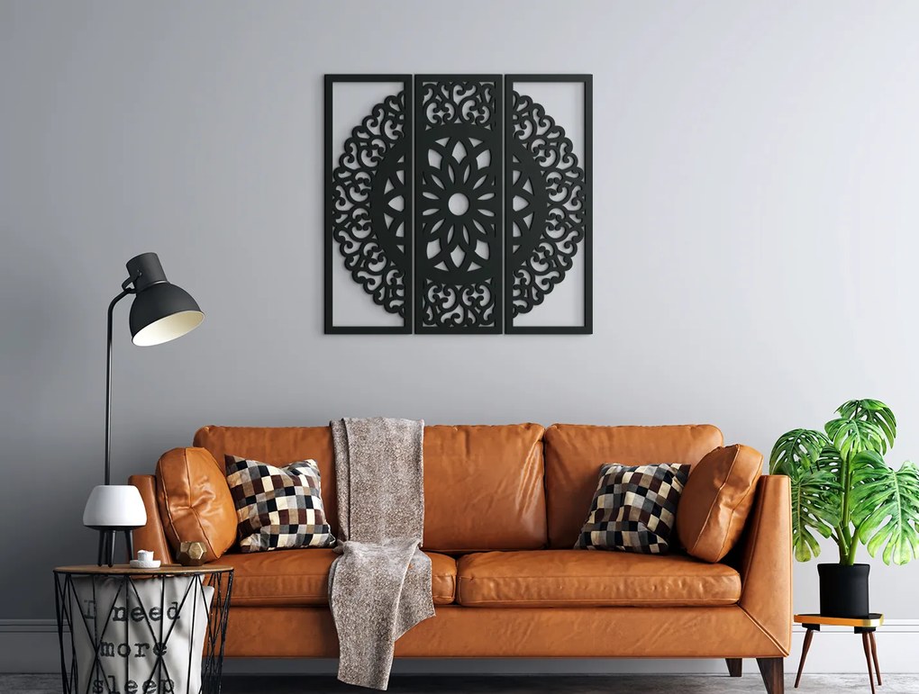 drevko 3-dielna drevená mandala Symetria Rozmer obrazu: 44,5 x 46 cm, Farba dekorácie: Čierna