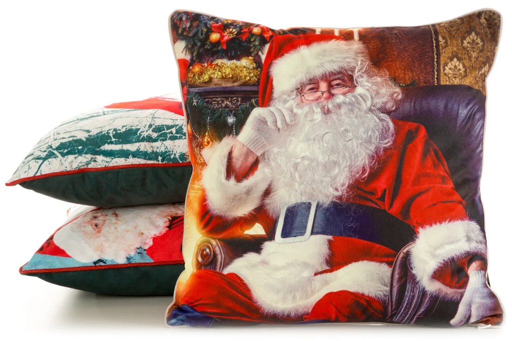 VIANOČNÁ DEKORAČNÁ OBLIEČKA NA VANKÚŠ SANTA3 45X45 CM VZOROVANÁ
