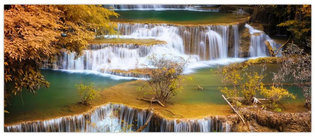 Obraz - Vodopády Huay Mae Khamin, Thajsko (120x50 cm)