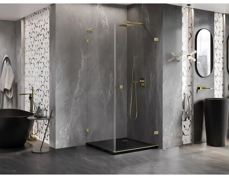 Mexen Lunar-B L výklopný sprchový kút pravý 80 x 80 cm, číre sklo, zlatá matná, 832L-080-080-55-00-P