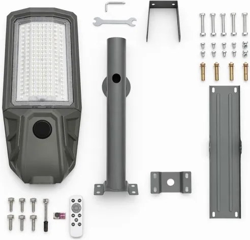 LED stmievateľná pouličná lampa so senzorom a solárnym panelom KOBRA 400 W / 24 000 mAh IP65 antracit + diaľkové ovládanie