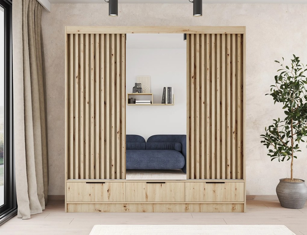 Šatní skříň Voodi se zrcadlem 180 cm dub Artisan