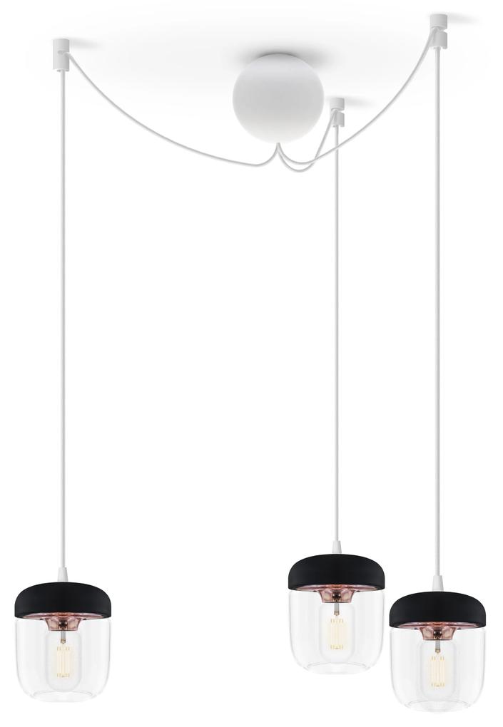 ACORN BLACK | dizajnová visiaca lampa Farba: Leštená meď, Sada: Tri tienidlá + Cannonball Cluster 3 biely