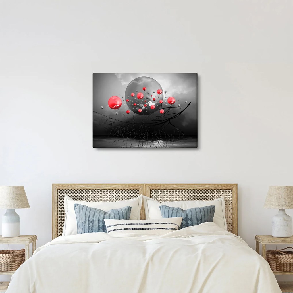 Obraz červených abstraktných gulí (70x50 cm)