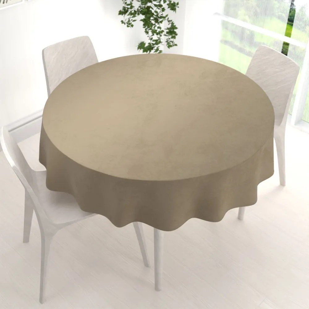 Biante Zamatový okrúhly obrus Velvet Premium SVP-026 Kávovo béžový Ø 120 cm