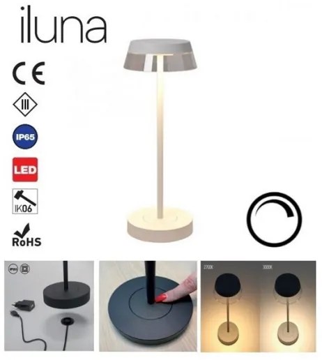 Redo 90306 - LED Stmievateľná stolná lampa ILUNA LED/2,5W/5V 3000 mAh IP65 biela