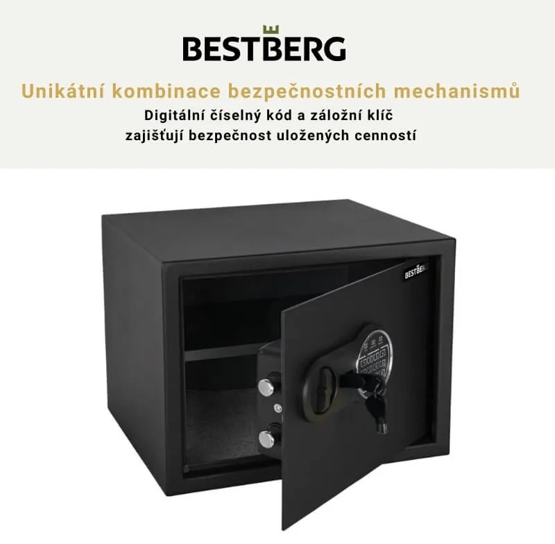 BestBerg BBSB-2C digitálny trezor / 30 x 38 x 30 cm / čierny