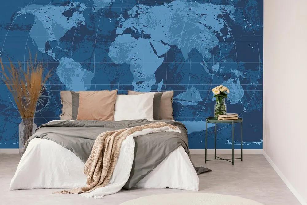 Samolepiaca tapeta rustikálna mapa sveta v modrej farbe