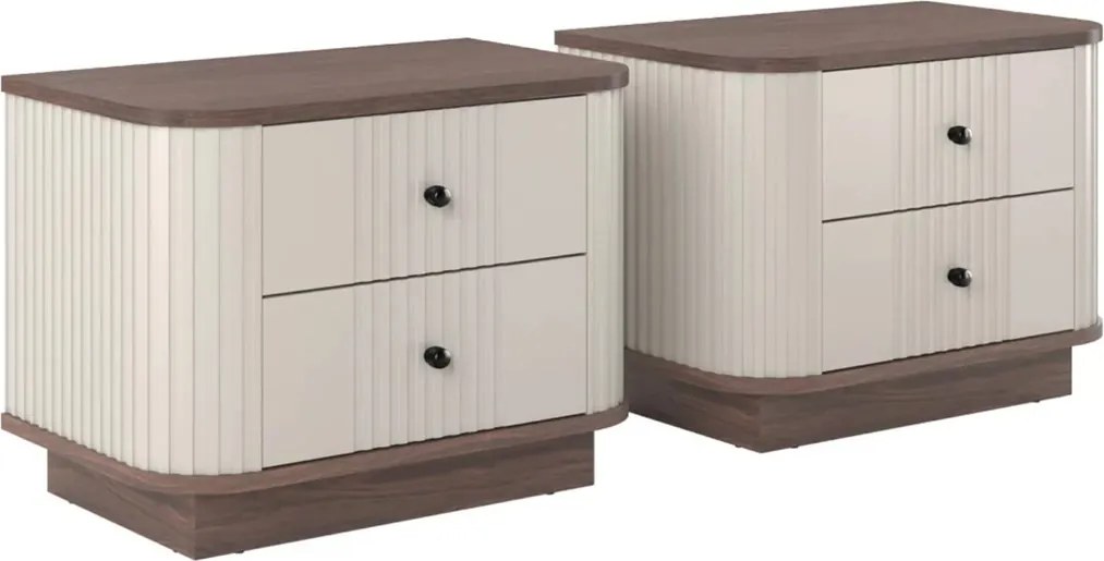 Súprava nočných stolíkov Vesper 56 cm - kašmír / orech / čierne úchytky