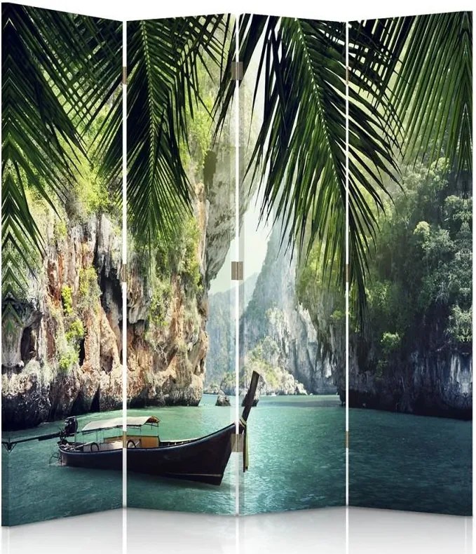 CARO Paraván - Boat In The Tropics | štvordielny | obojstranný 145x180 cm
